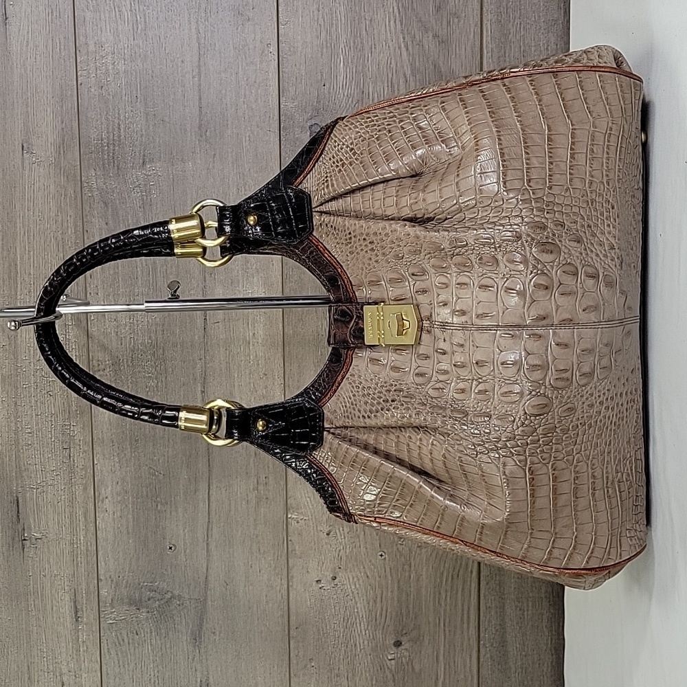 Elegant Crocodile Embossed Tan and Black Women's Bag